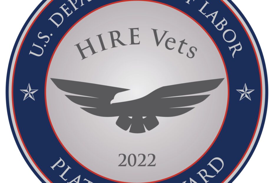 2022 Topsarge Business Solutions U.S. Department of Labor Hire Vets Platinum Award winer